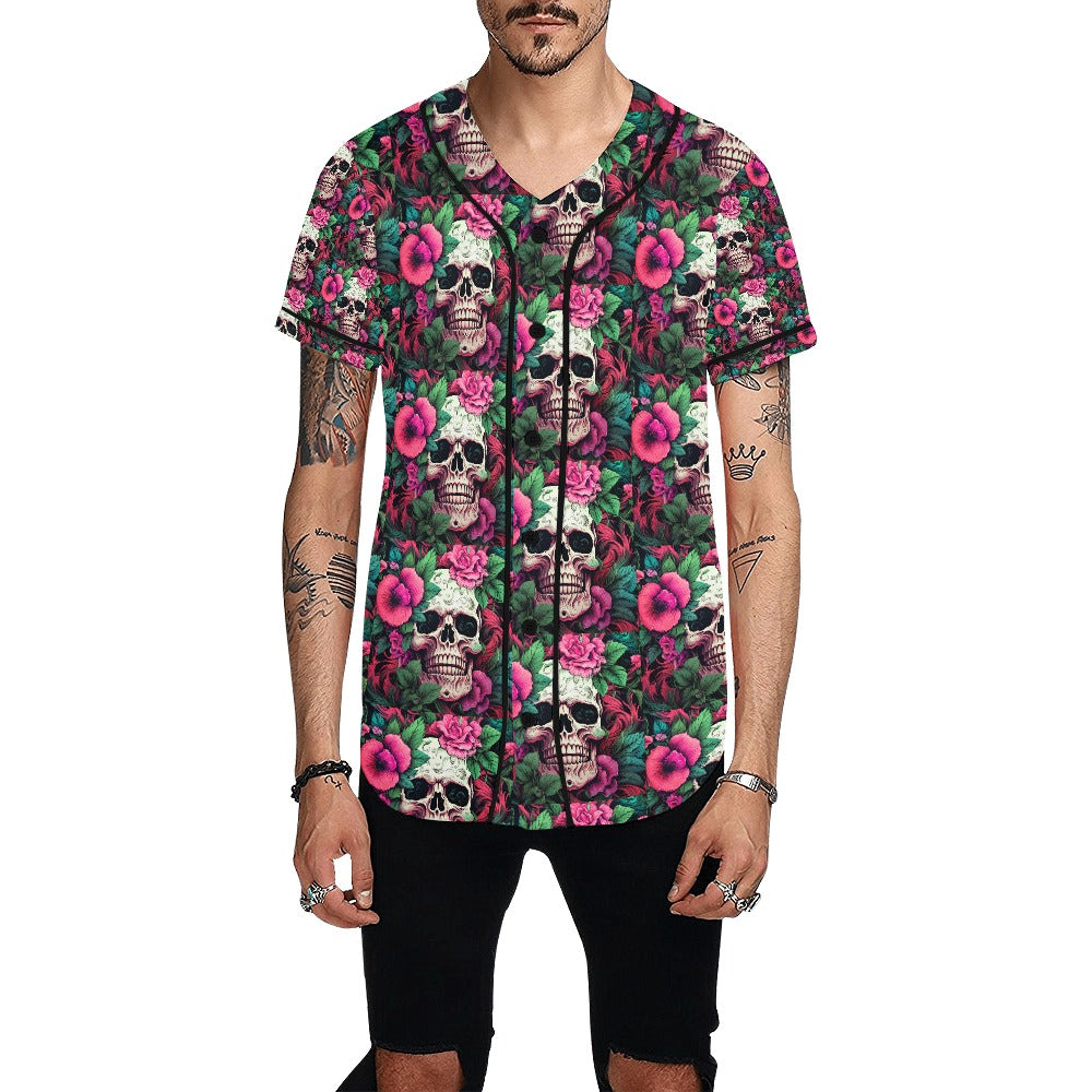 Dia de los Muertos Rosé Men's All Over Print Baseball Jersey