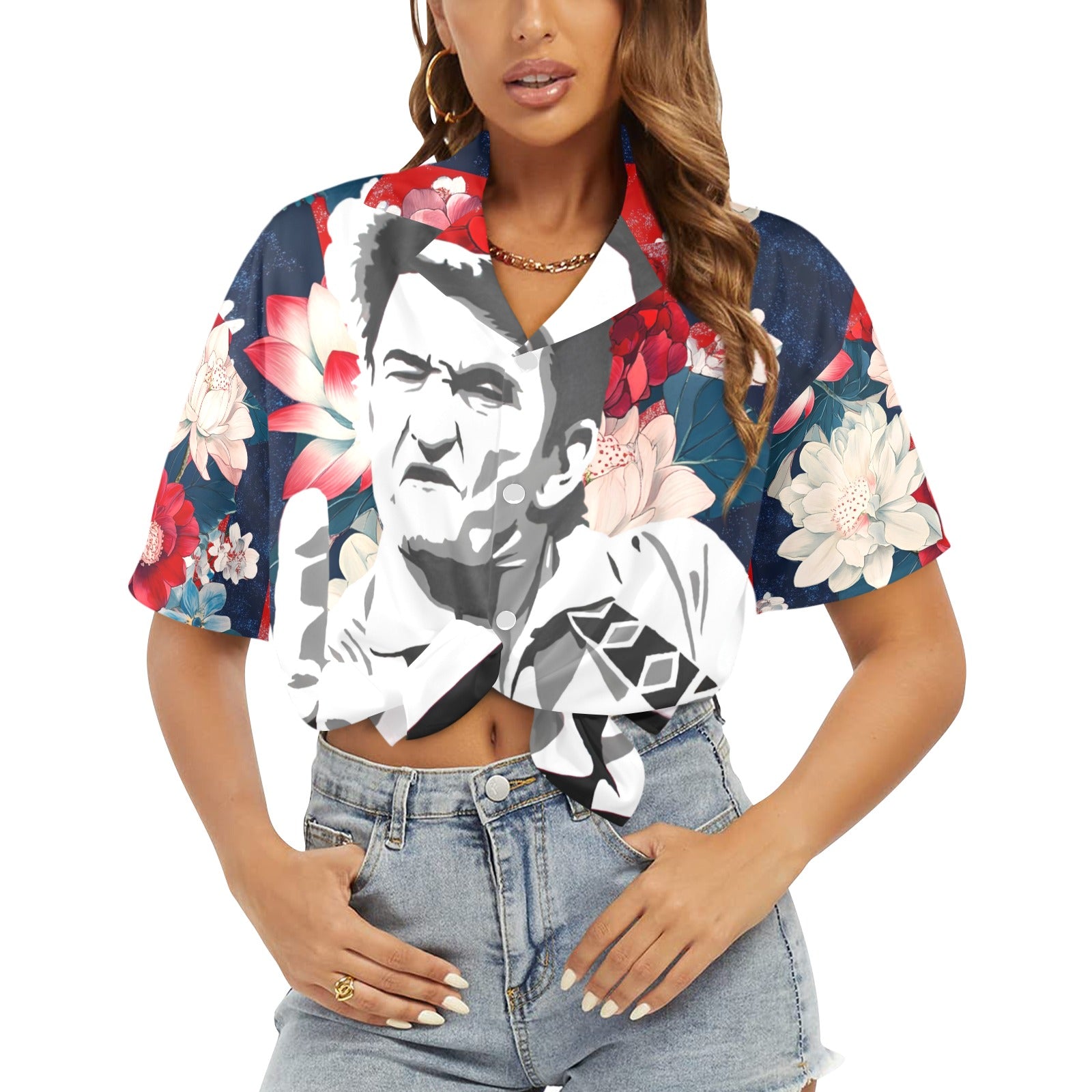 Johnny Cash USA Women's All Over Print Hawaiian Shirt