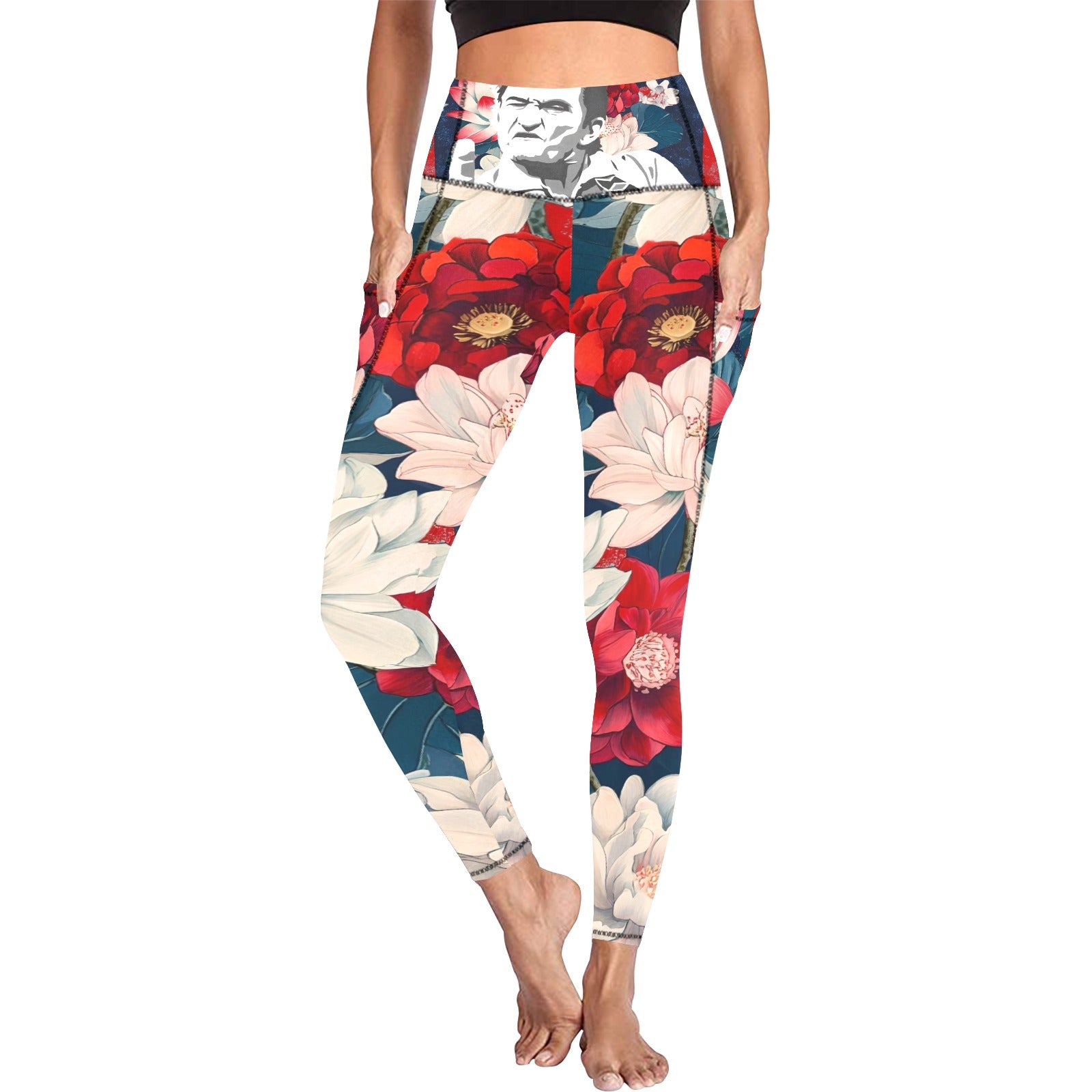 Johnny Cash USA All Over Print Leggings with Pockets