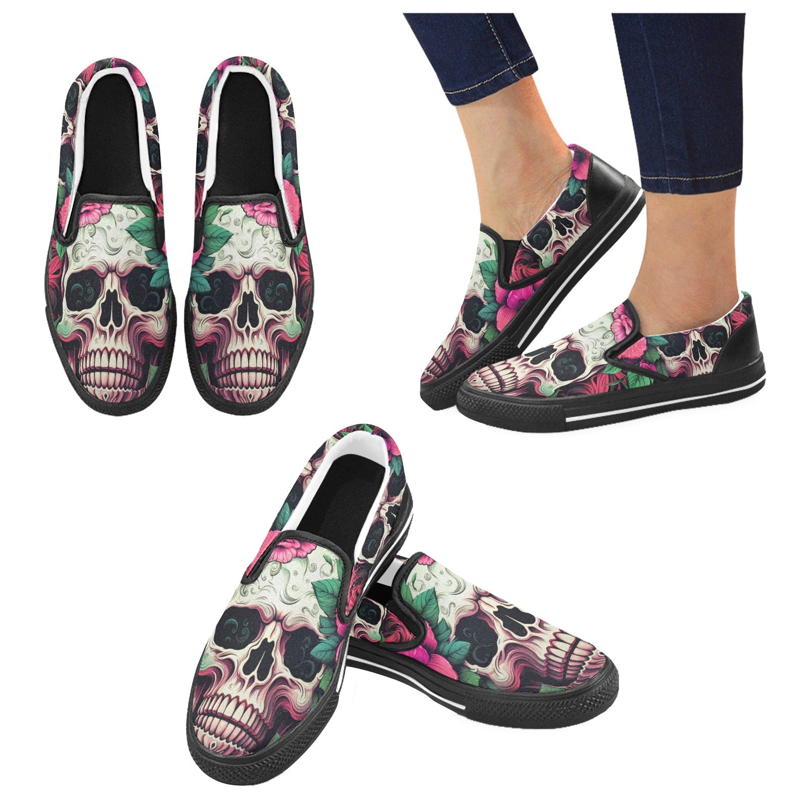 Dia de los Muertos Rosé Men's Slip-on Canvas Shoes
