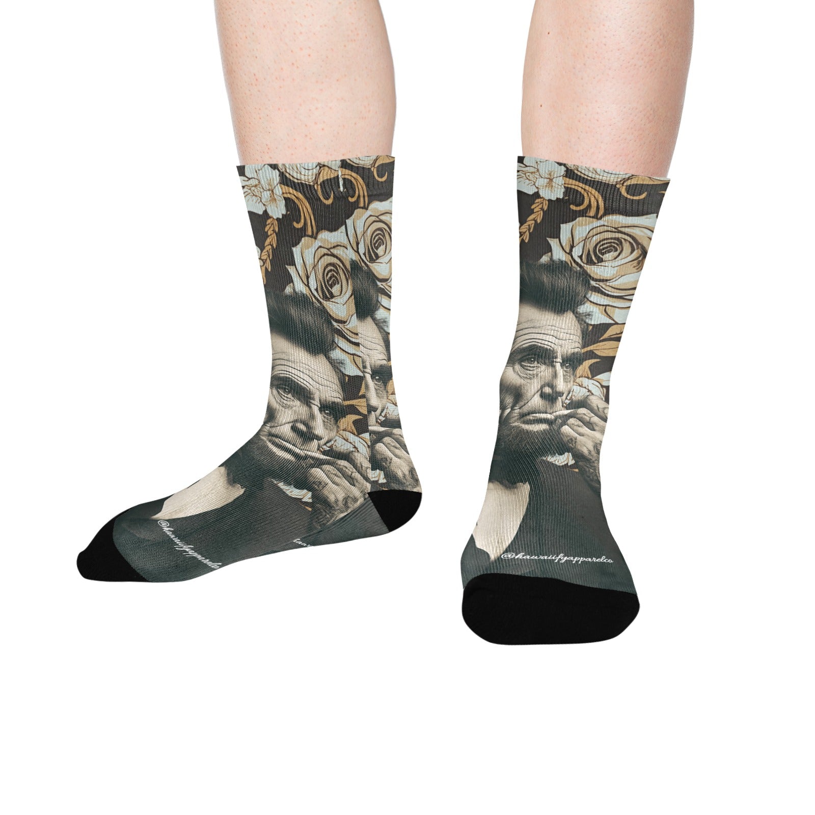 Abraham Lincoln Hand Tats Men's Custom Sock Made in USA