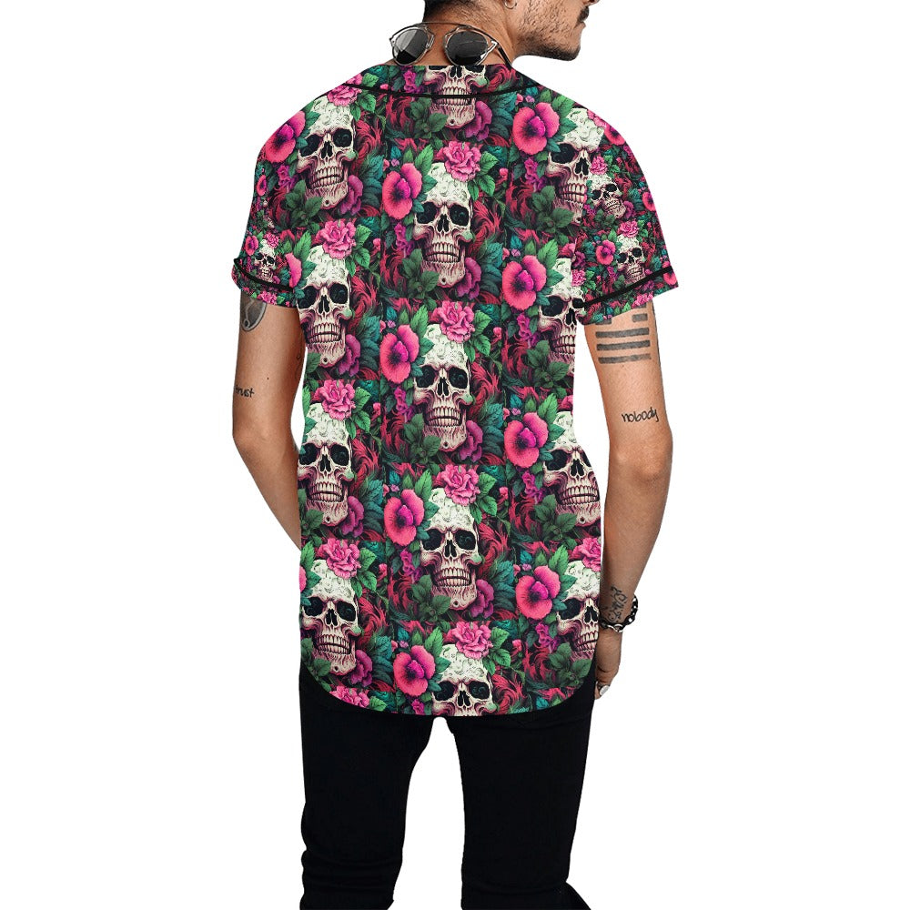 Dia de los Muertos Rosé Men's All Over Print Baseball Jersey