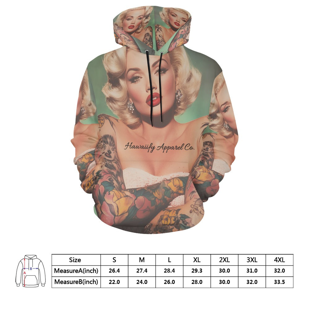 Tatted Marilyn Monroe Chest Piece All Over Print Hoodie