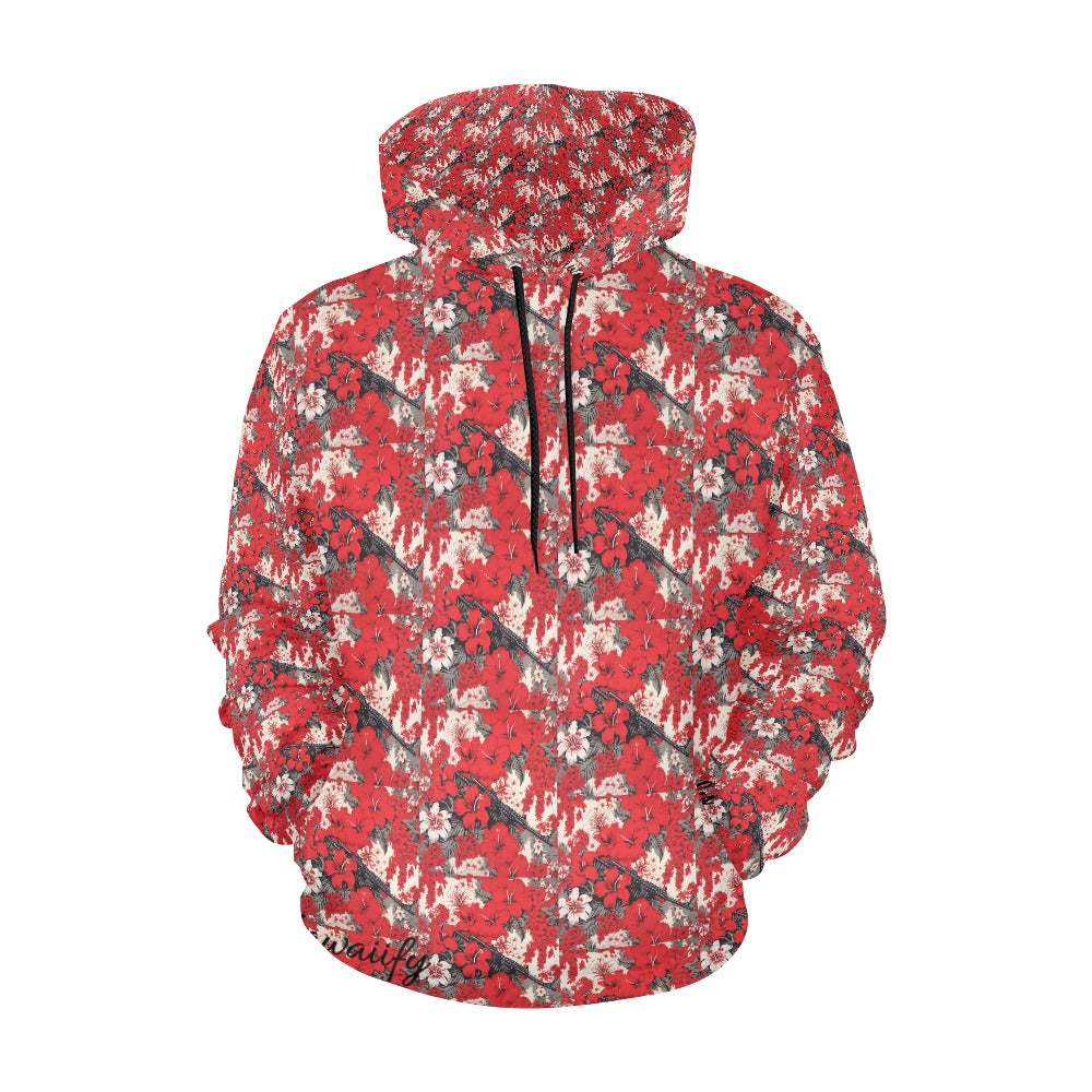 Red & White Lotus Floral Machine Gun Hoodie