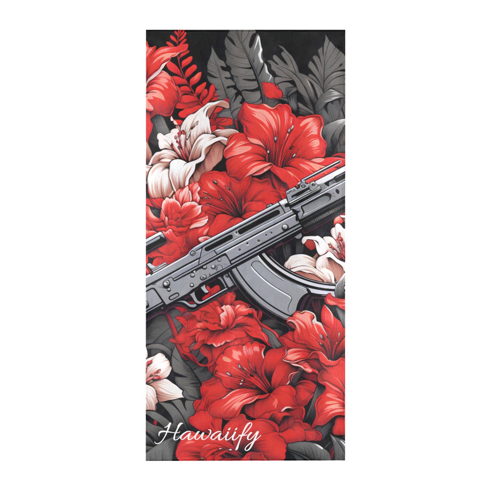 Red Floral Machine Gun Beach Towel 31.5" x 71"