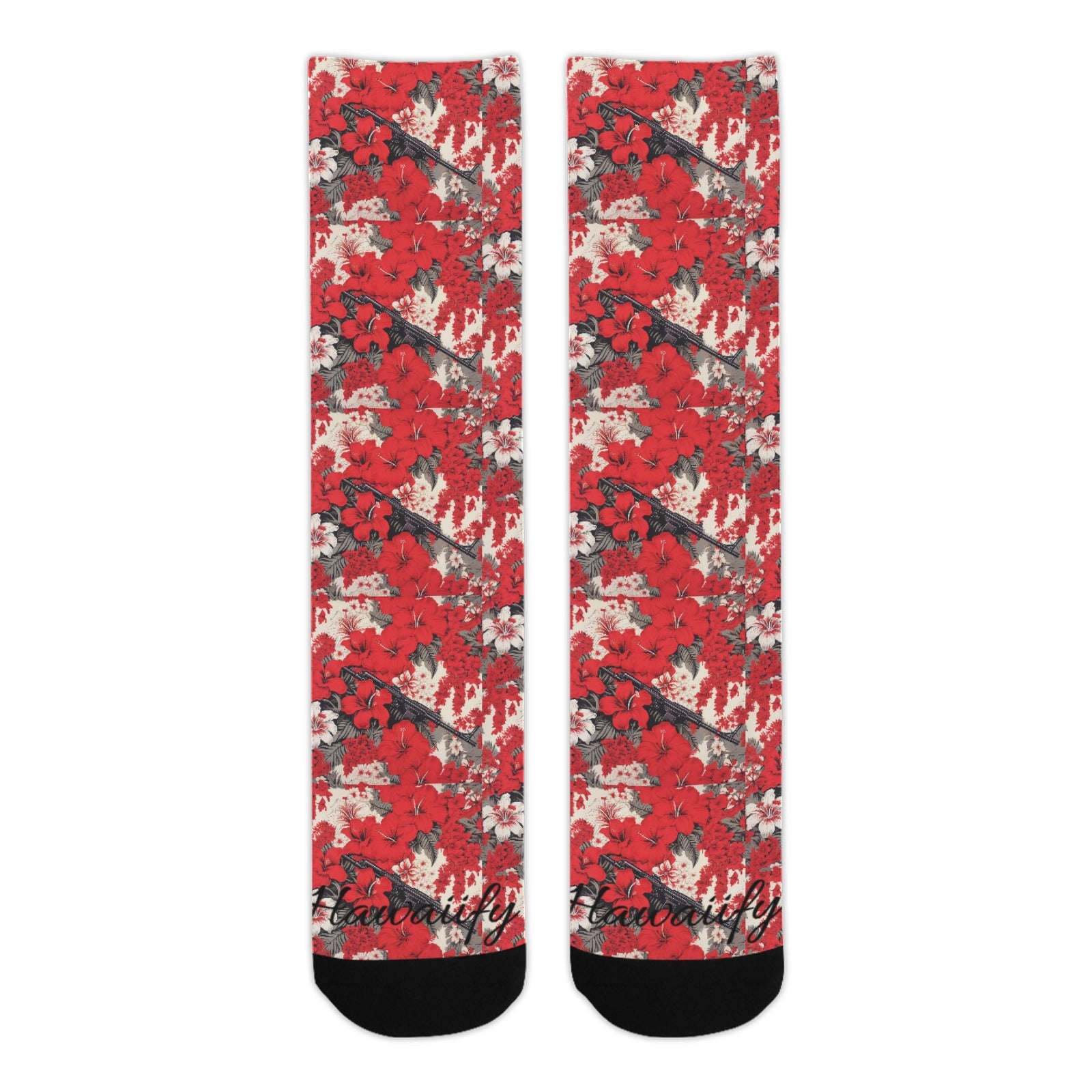 Red & White Lotus Machine Gun Floral Socks