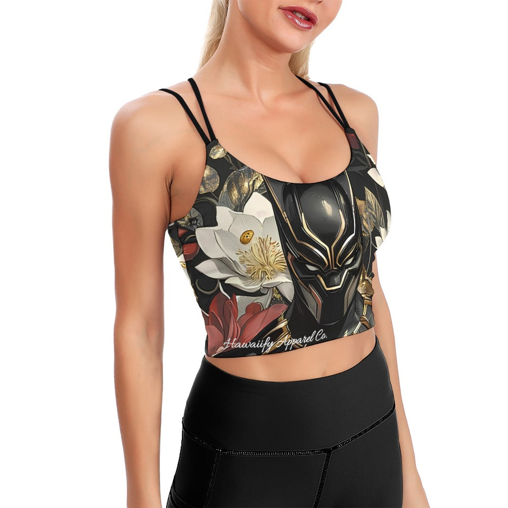 Black Panther Floral Cropped Yoga Top