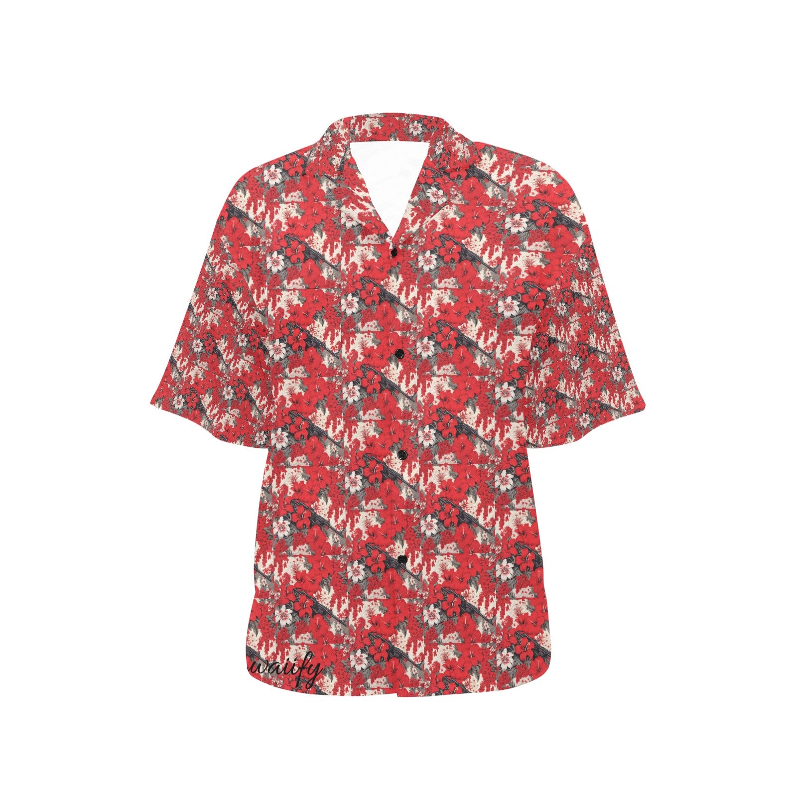 Women's Red & White Lotus Machine Gun Hawaiian Shirt