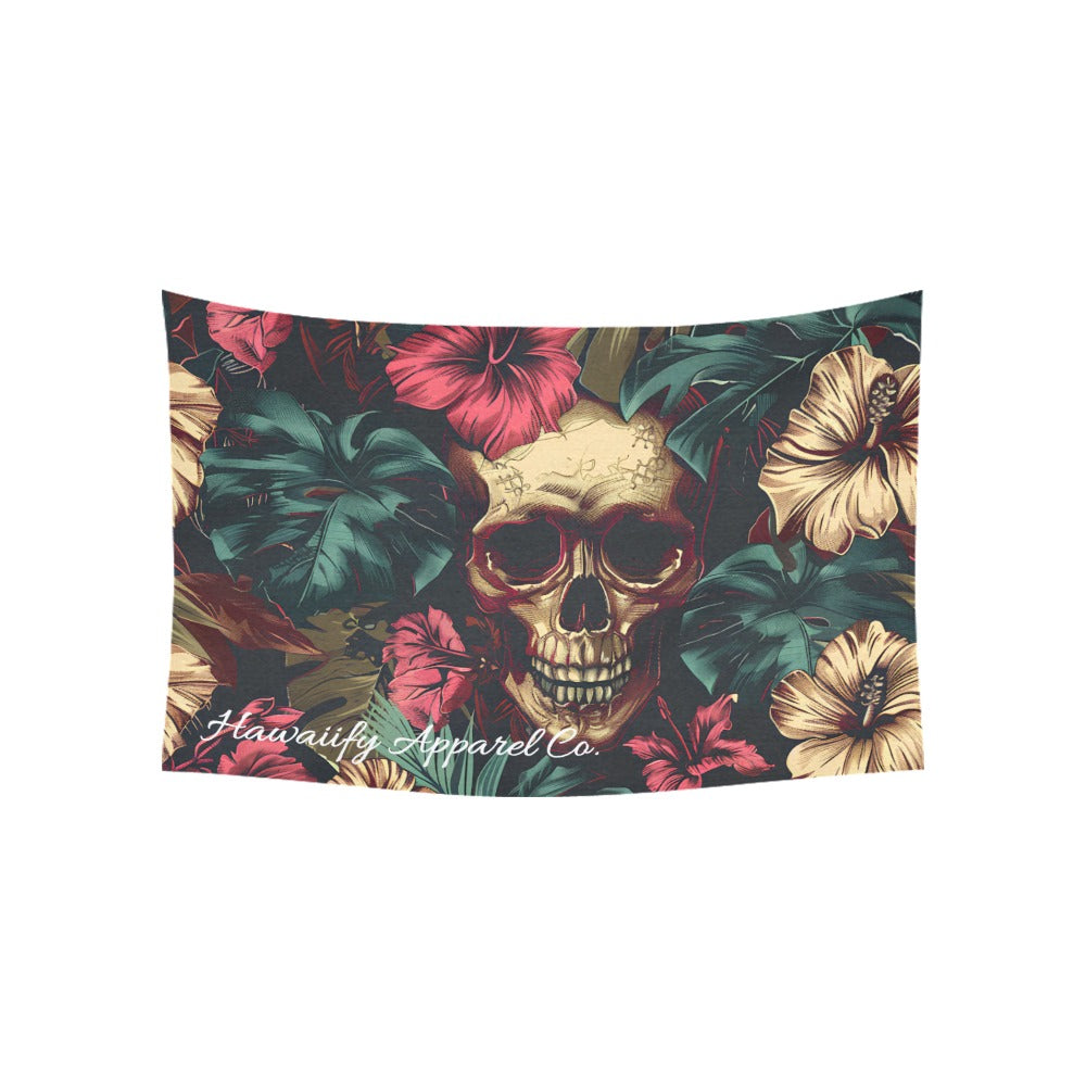 Hawaiify Apparel Co. Cotton Linen Tapestry – Vibrant Día de los Muertos Design Skully 60"x 40"