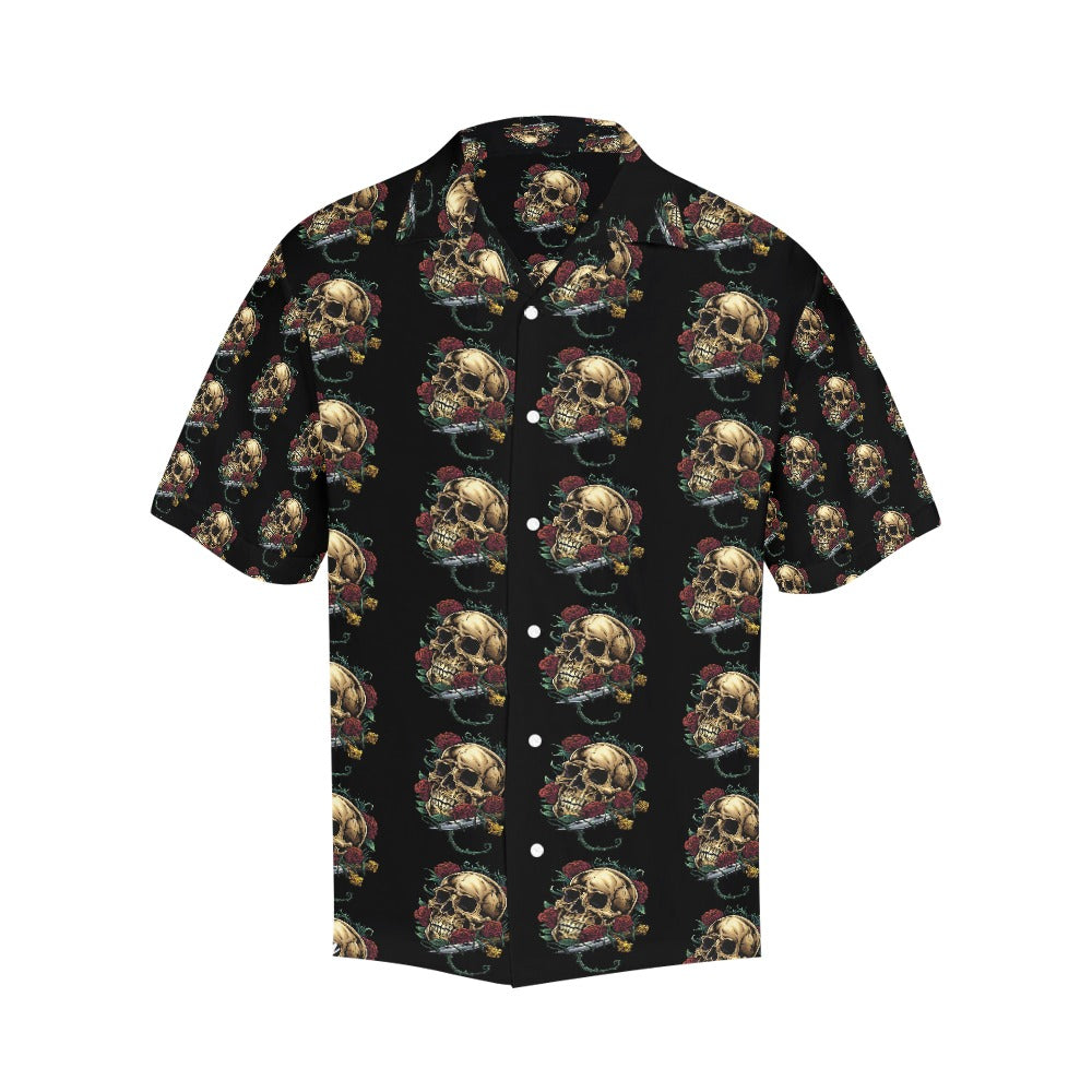 Rebel Rose: Men's Skull & Rose All Over Print Hawaiian Shirt