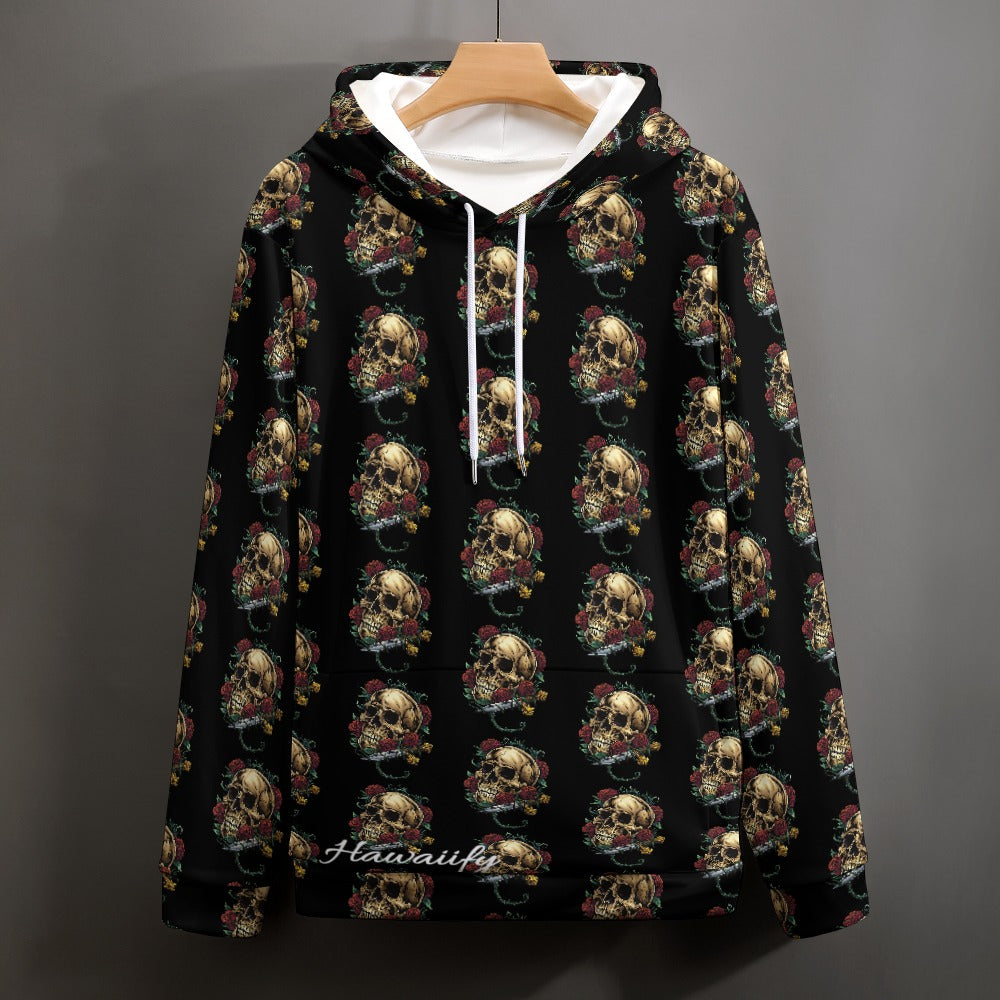 Rebel Rose: Skull & Rose All Over Print Hoodie