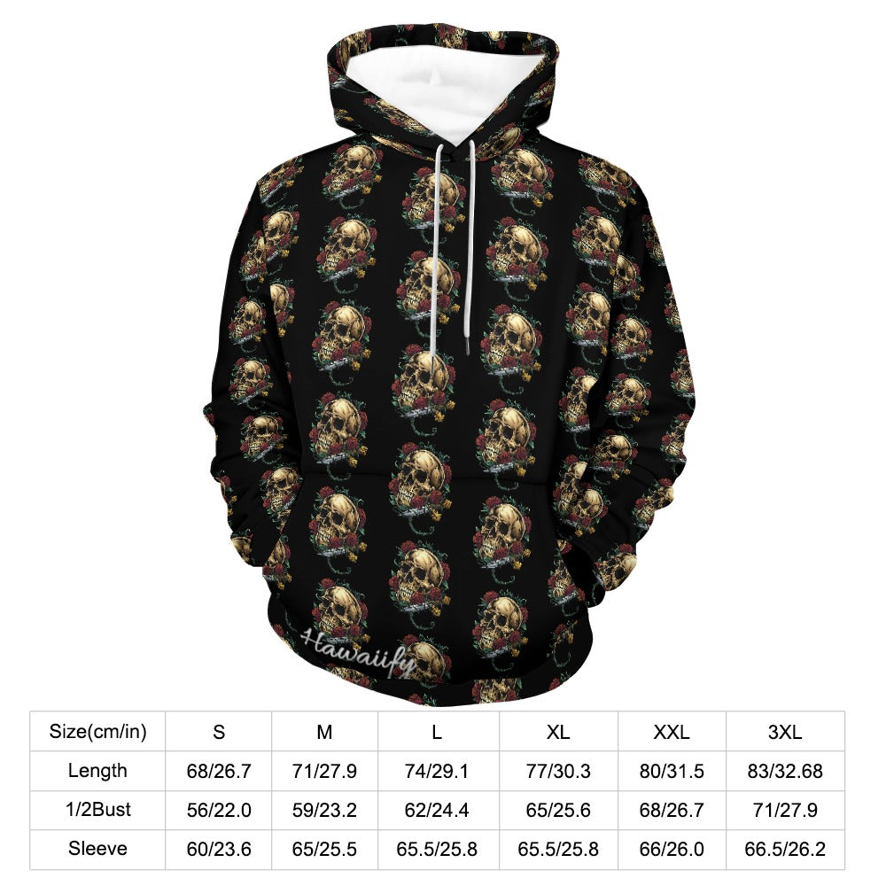 Rebel Rose: Skull & Rose All Over Print Hoodie