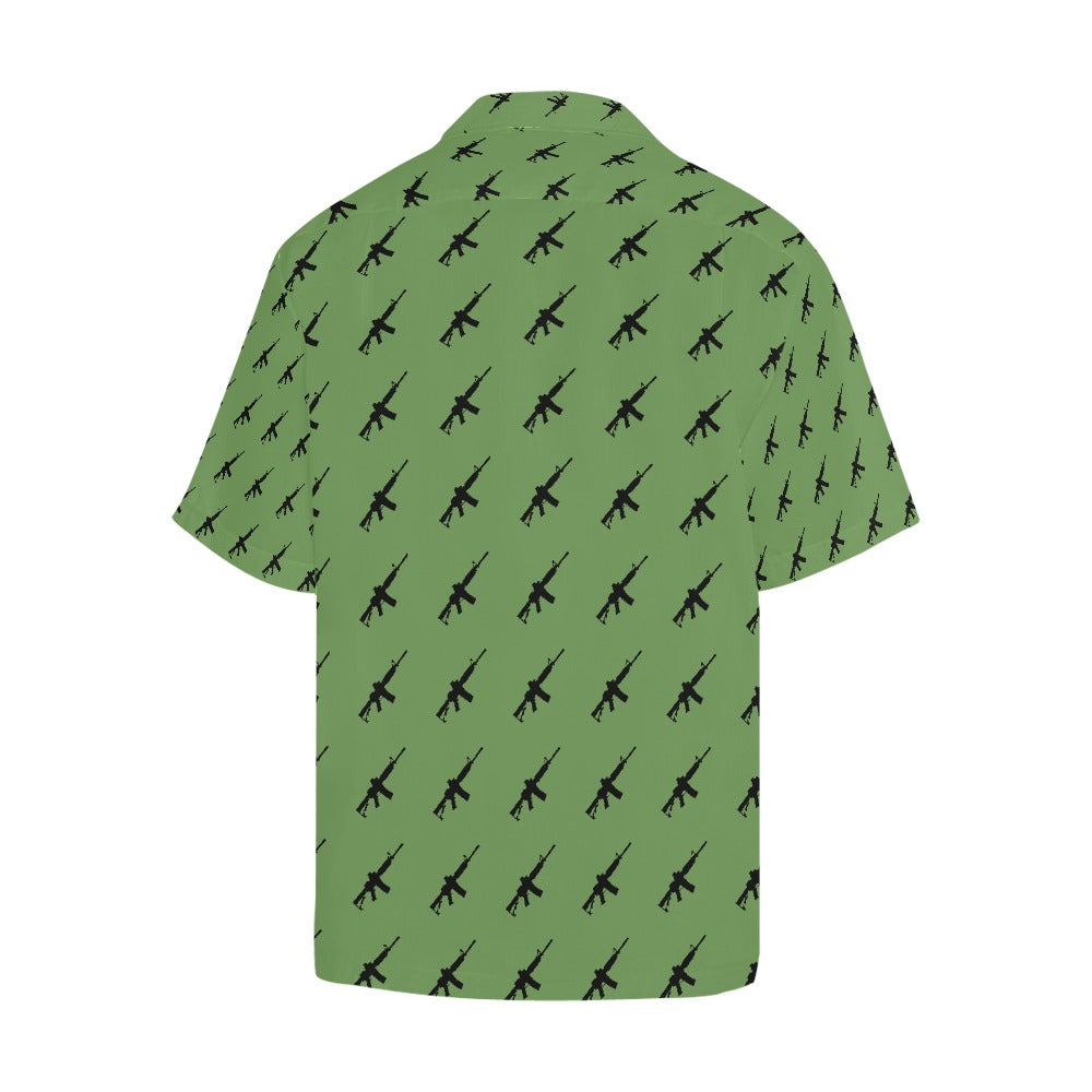 Limited Edition Men's Hawaiian Shirt with M4A1 Repeating Design - OD Green