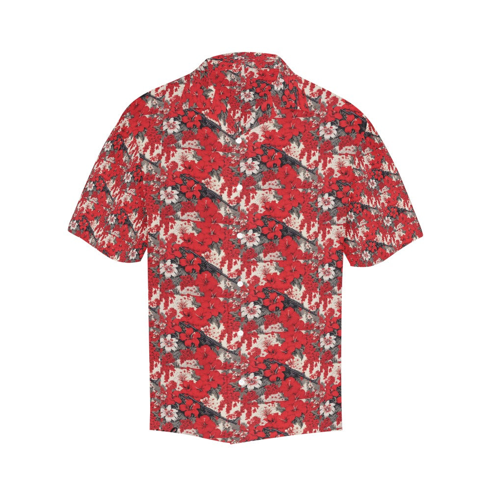 Men's White & Red Lotus Floral Machine Gun Drop