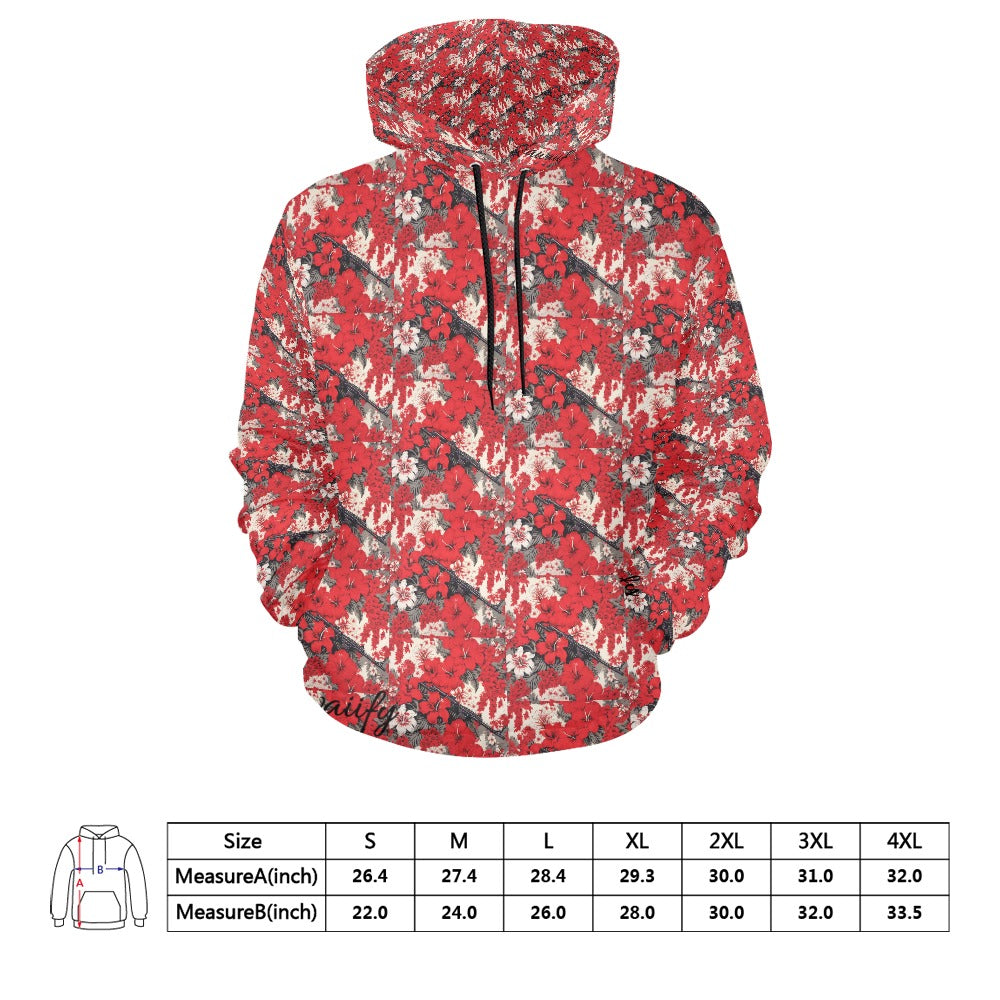 Red & White Lotus Floral Machine Gun Hoodie