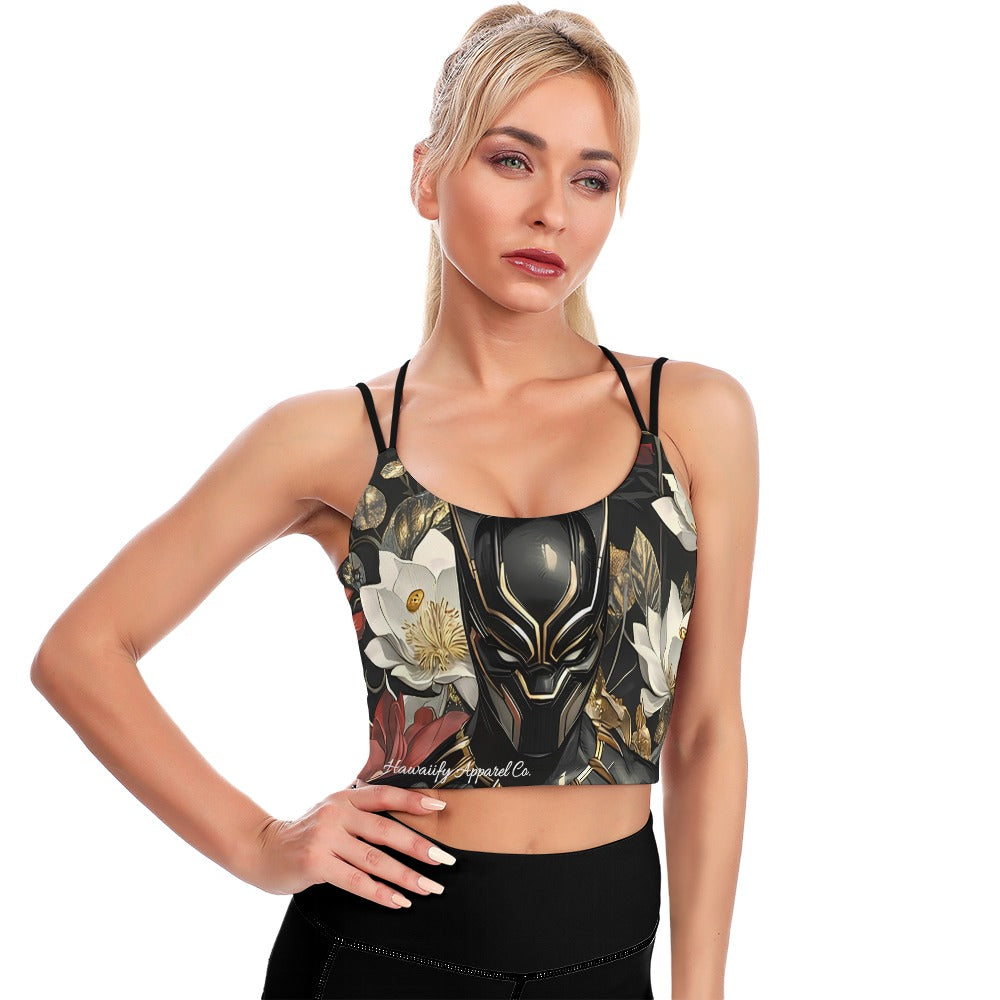 Black Panther Floral Cropped Yoga Top