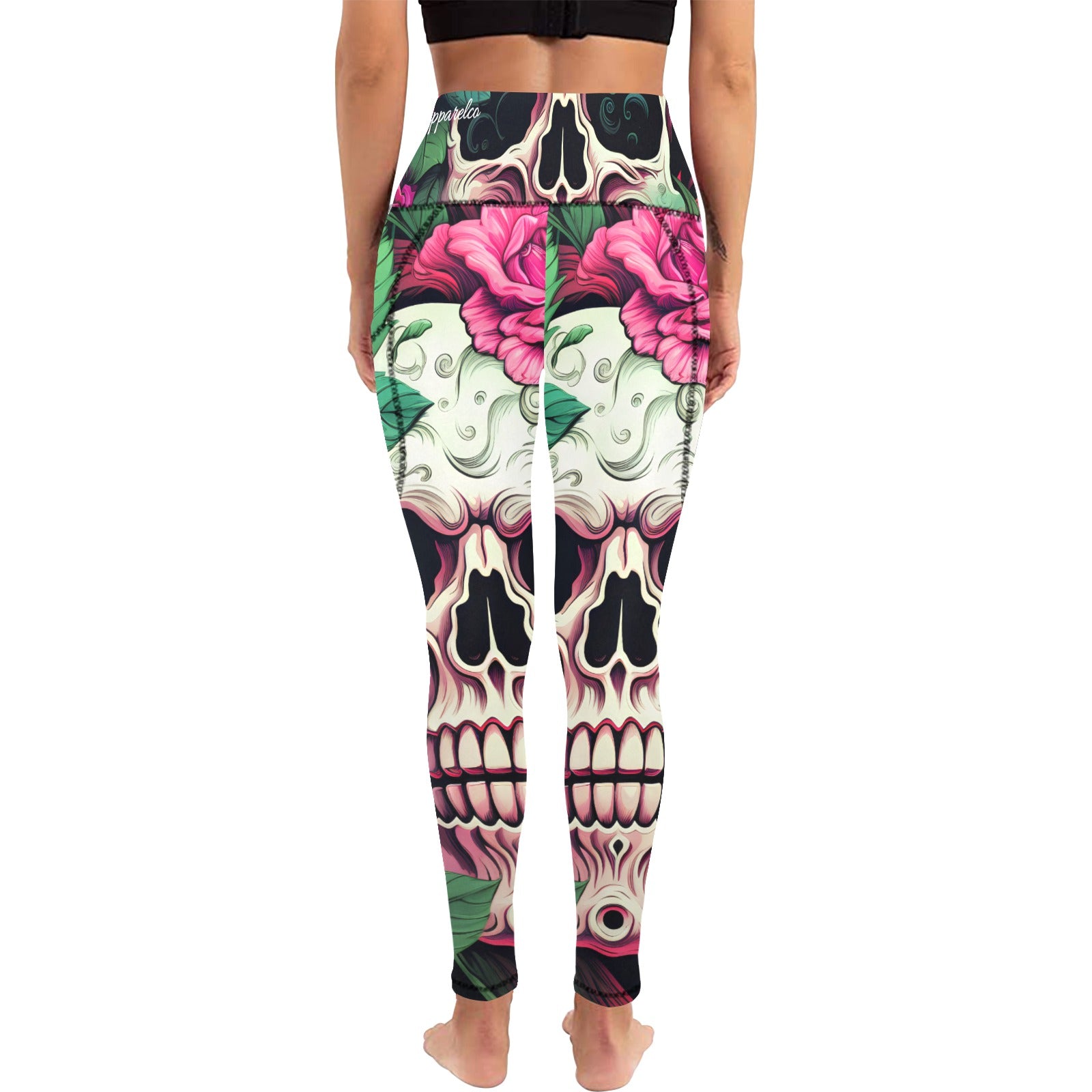 Dia de los Muertos Rosé All Over Print Leggings with Pockets