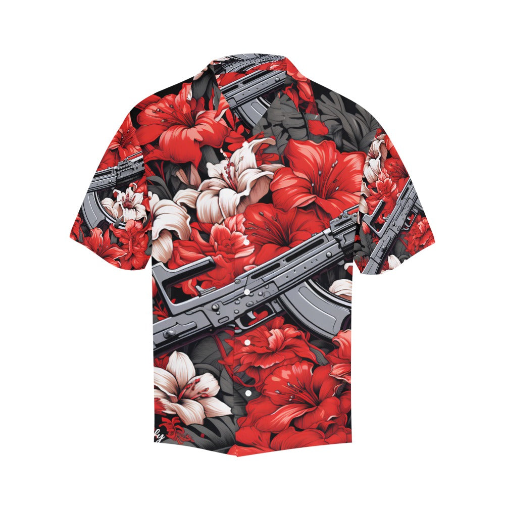 Red Floral Machine Gun Men's Hawaiian Shirt