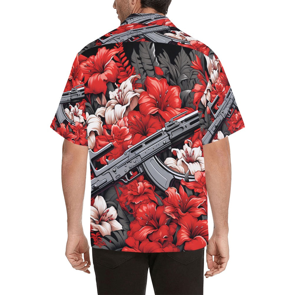 Red Floral Machine Gun Men's Hawaiian Shirt