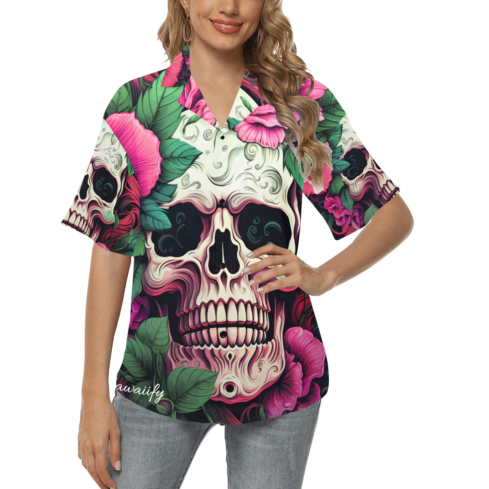 Rose Skull Women's Hawaiian Shirt