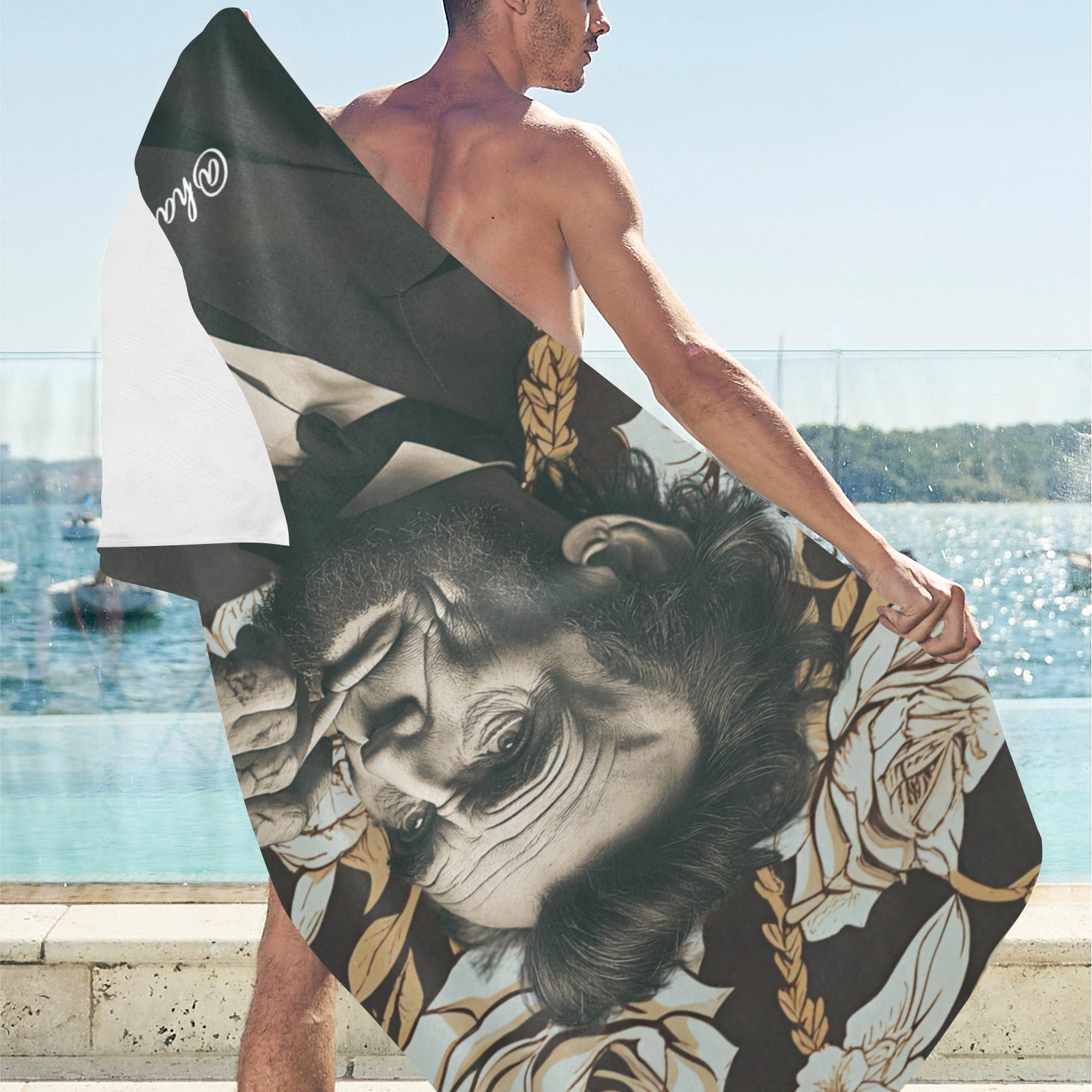 Abraham Lincoln Hand Tats Beach Towel Suede  31.5"x 71"