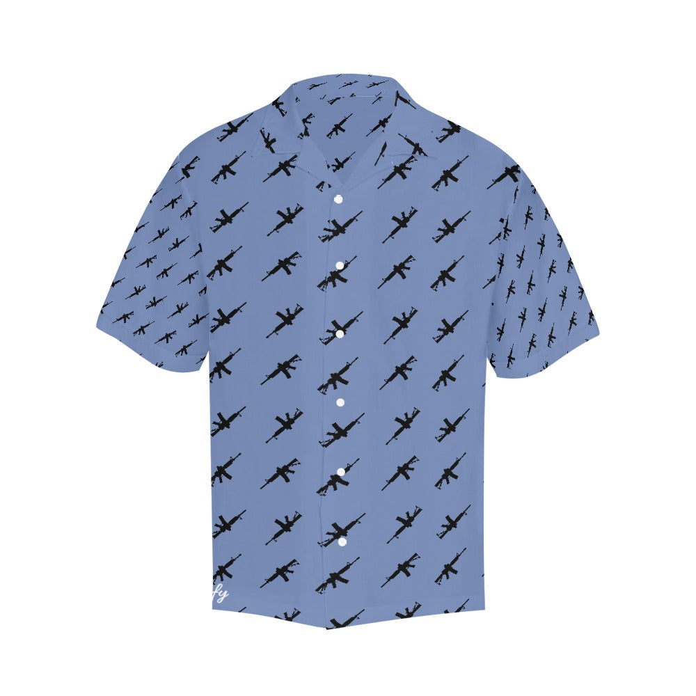 Limited Edition Men's Hawaiian Shirt with M4A1 Repeating Design - Hawaiify Exclusive - Blue