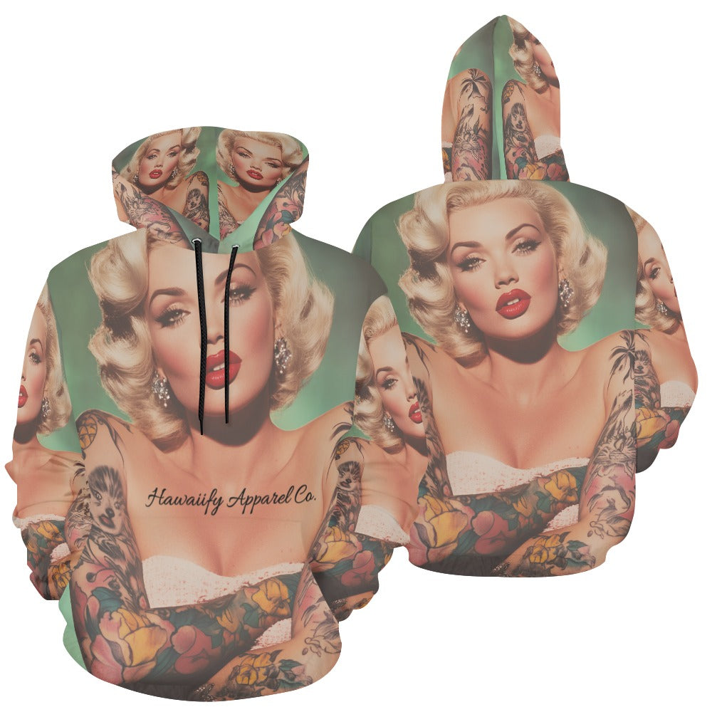 Tatted Marilyn Monroe Chest Piece All Over Print Hoodie