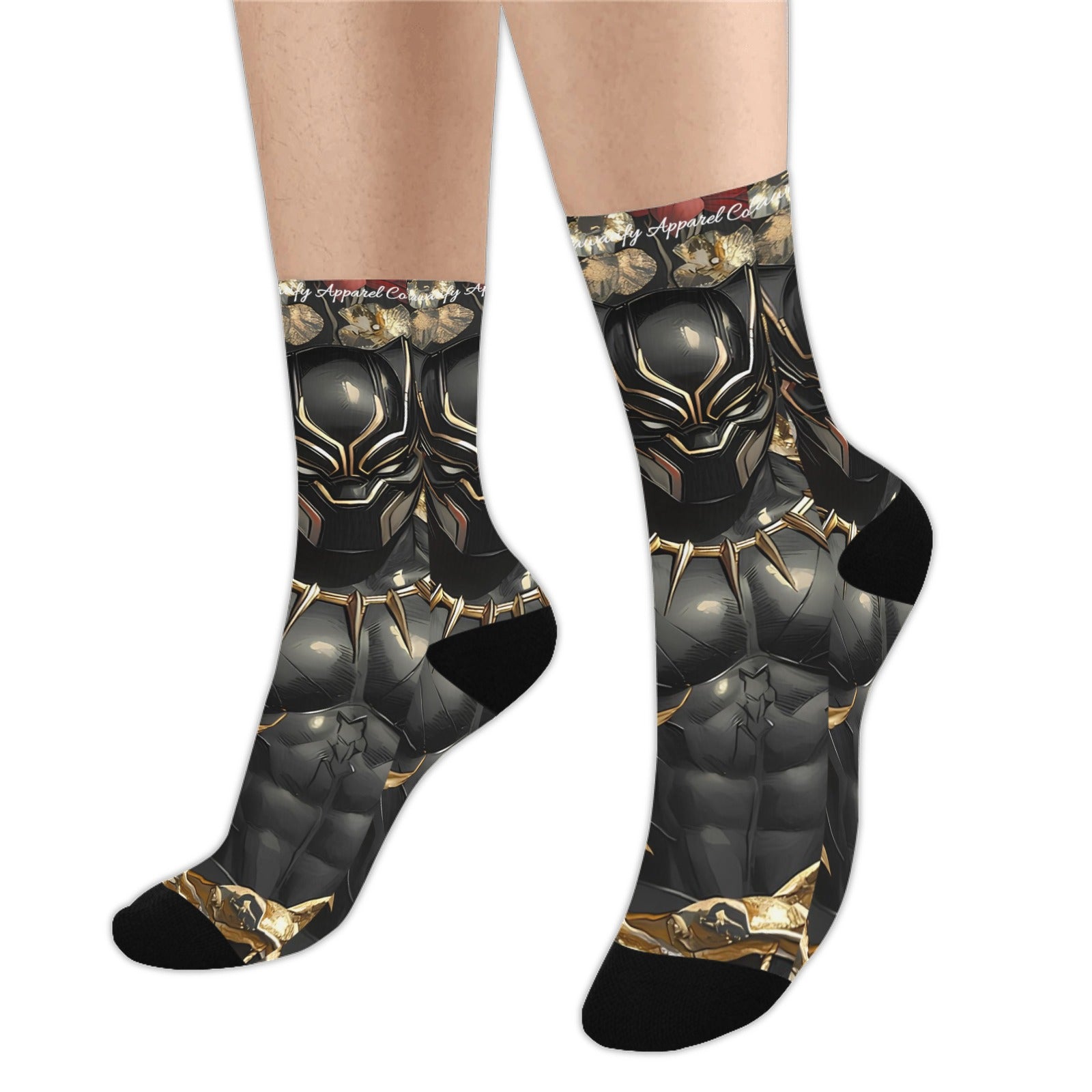 Black Panther Floral Men's Custom Socks