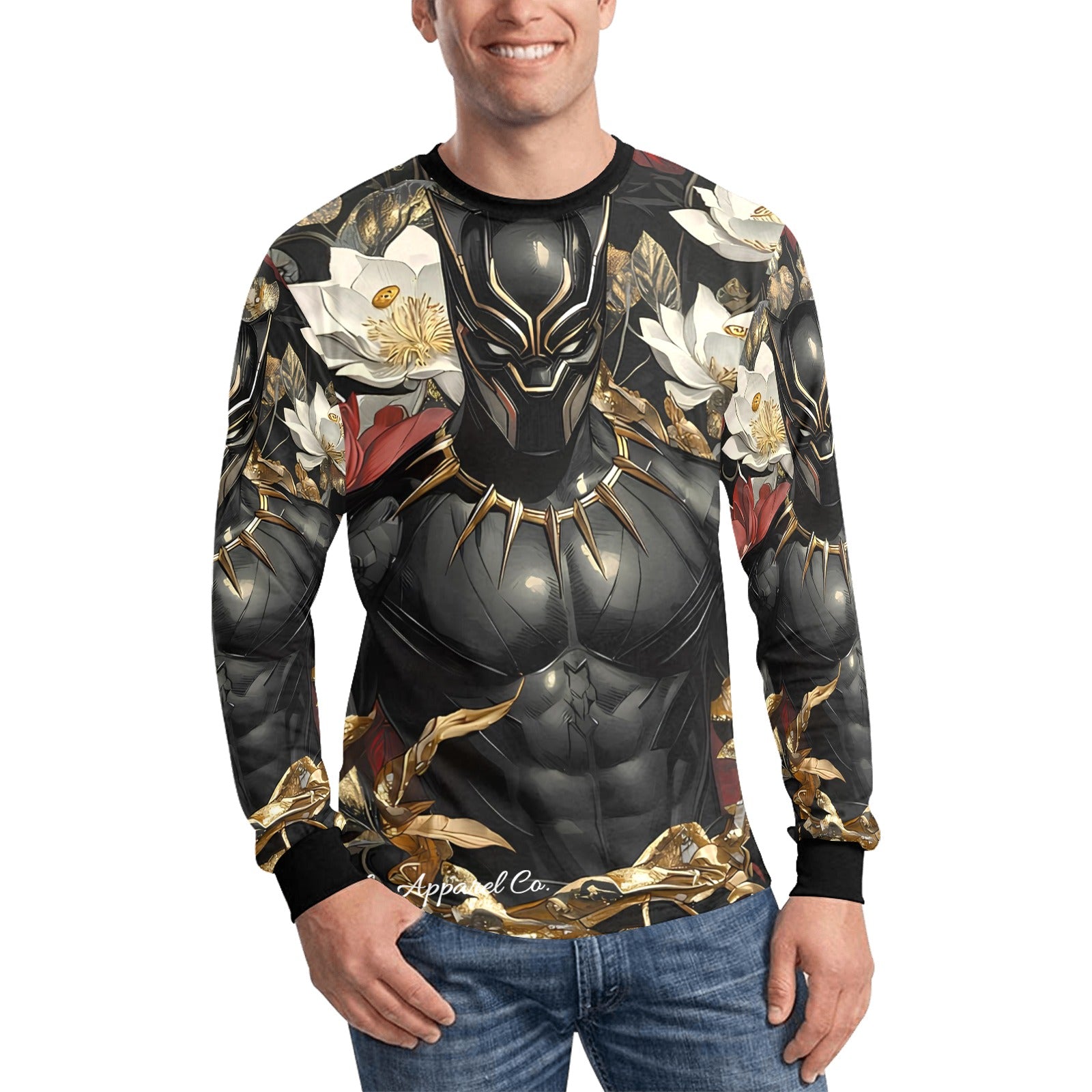 Black Panther Floral Men's Long Sleeve T-shirt