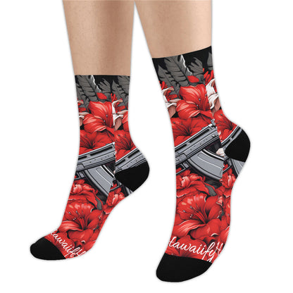 Red Floral Machine Gun Socks