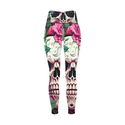 Dia de los Muertos Rosé All Over Print Leggings with Pockets