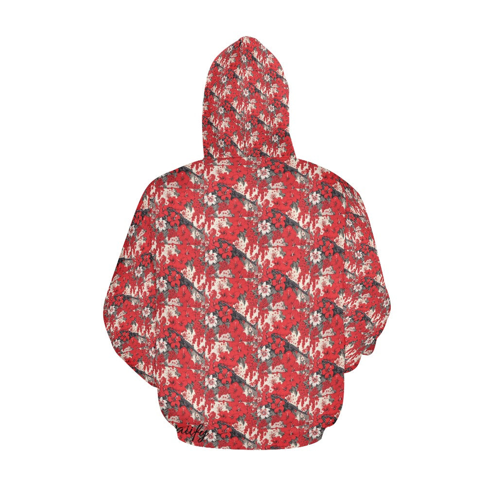 Red & White Lotus Floral Machine Gun Hoodie