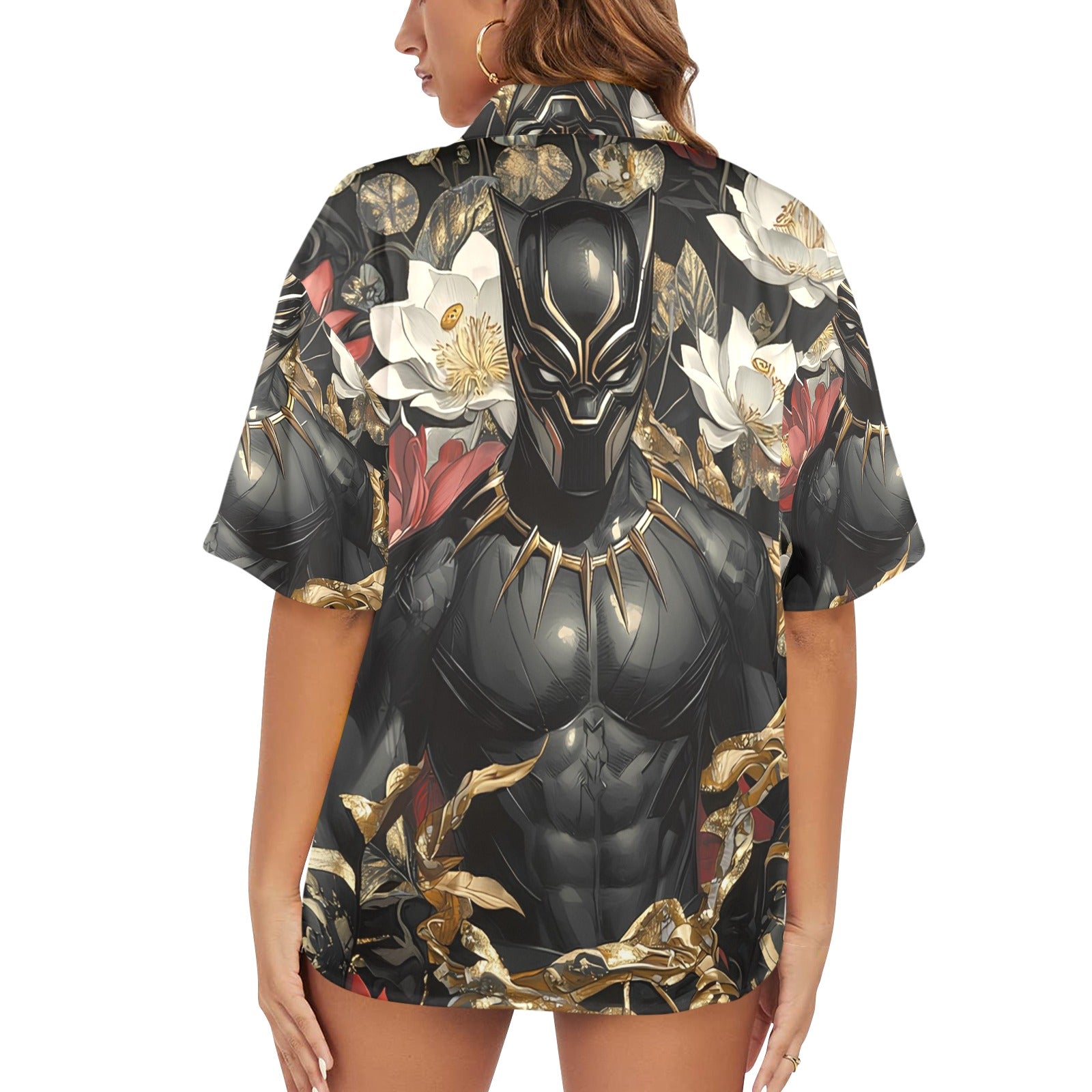 Black Panther Floral Women's Hawaiian Shirt