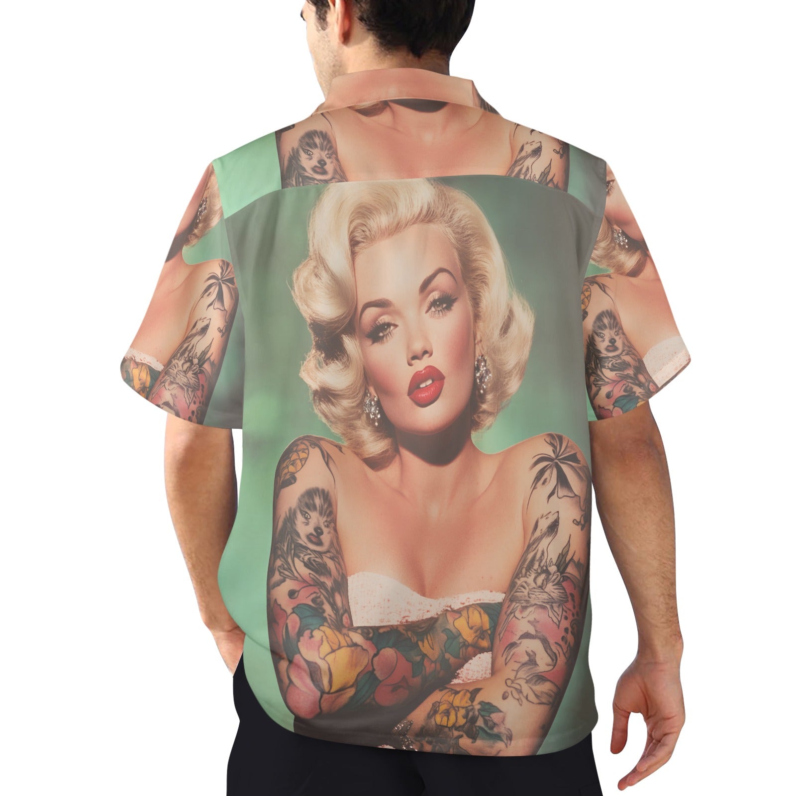 Marilyn Monroe Tatted Chest Piece Men's All Over Print Hawaiian Shirt