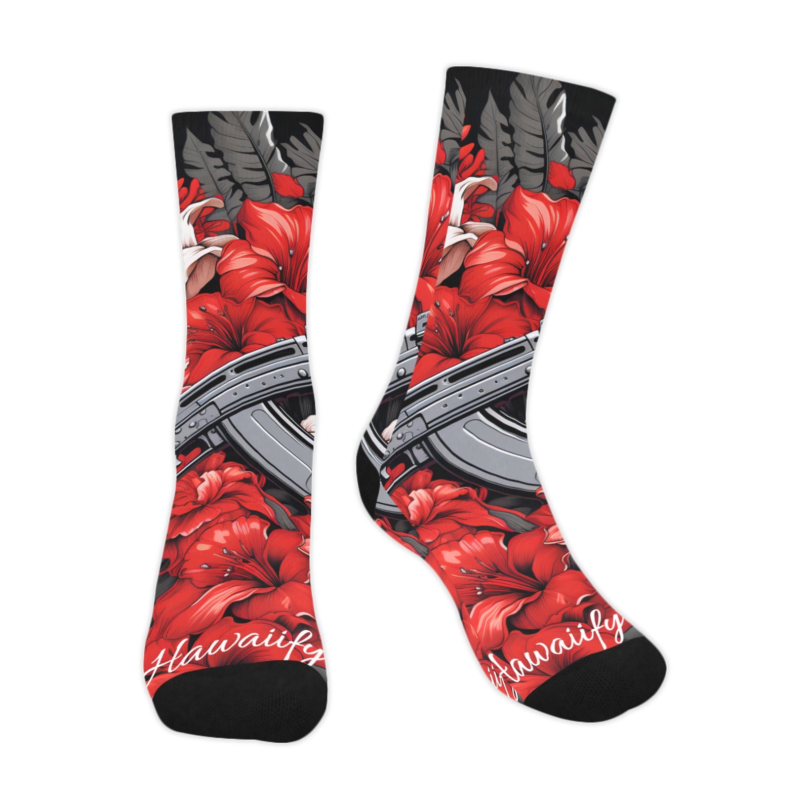 Red Floral Machine Gun Socks