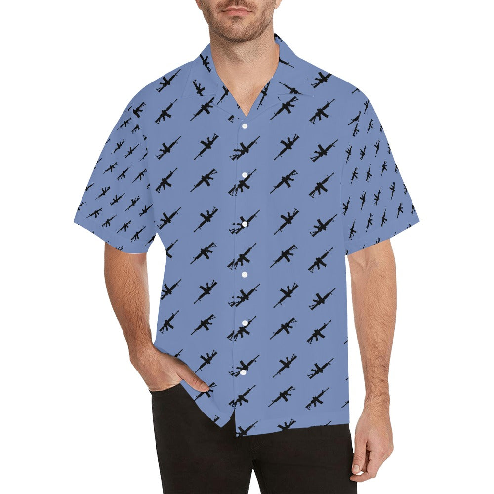 Limited Edition Men's Hawaiian Shirt with M4A1 Repeating Design - Hawaiify Exclusive - Blue