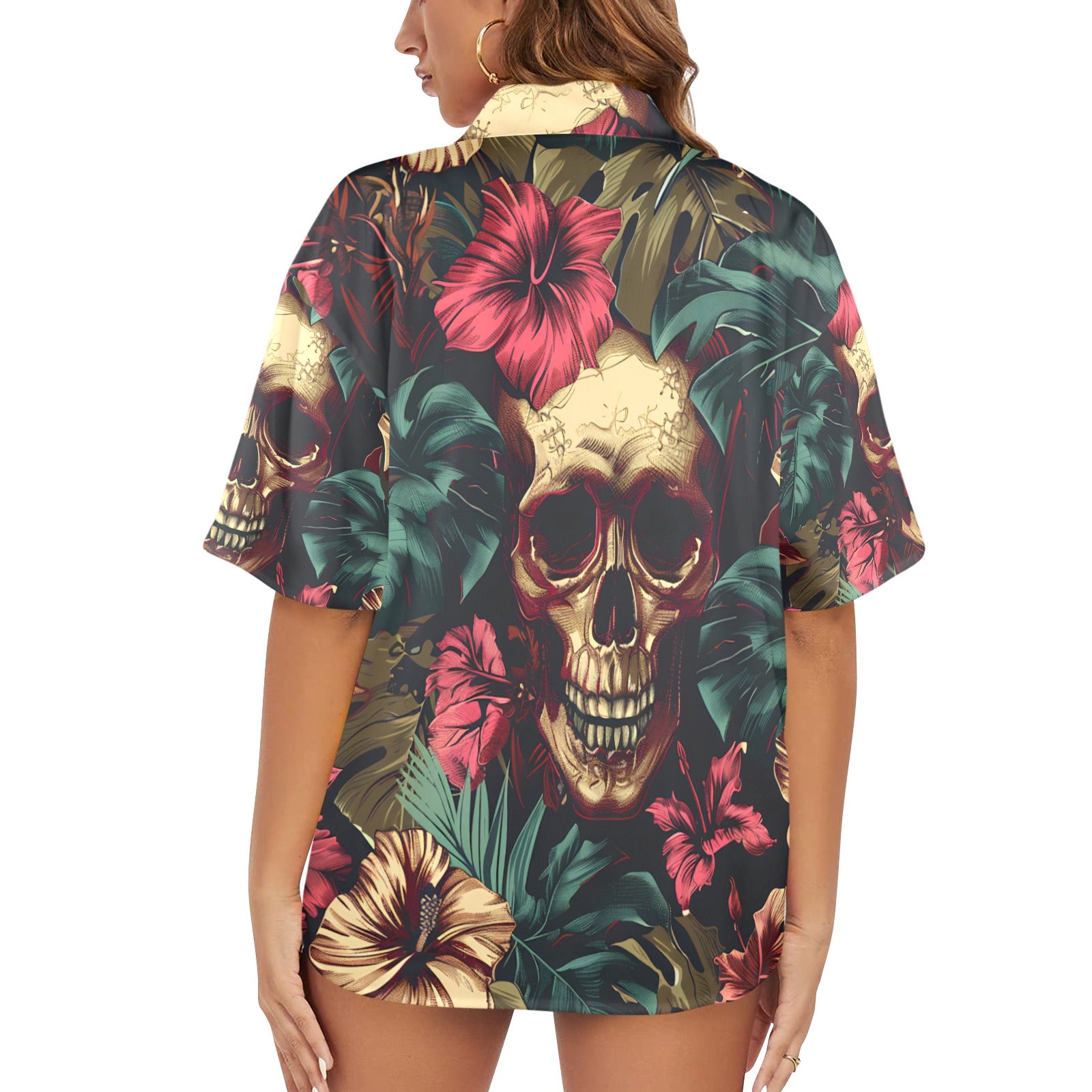 Women's Dia de los Muertos Skully Hawaiian Shirt