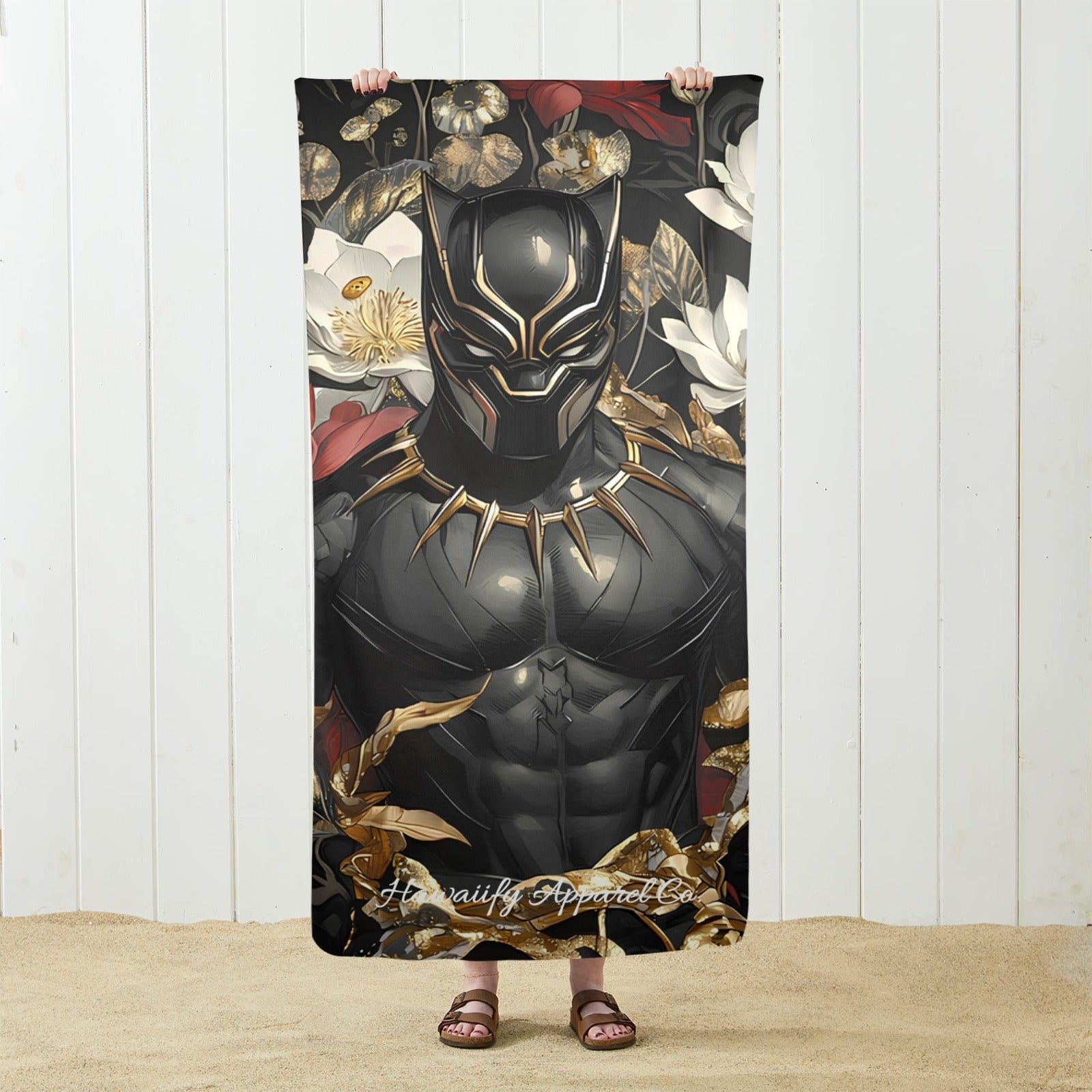 Black Panther Floral Beach Towel 29"x58"