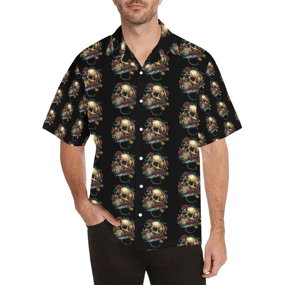 Rebel Rose: Men's Skull & Rose All Over Print Hawaiian Shirt