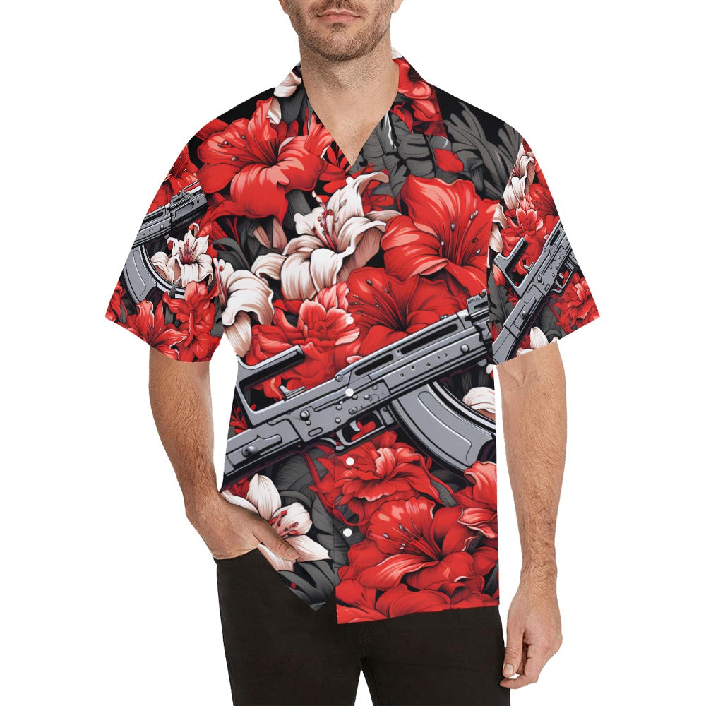 Red Floral Machine Gun Men's Hawaiian Shirt