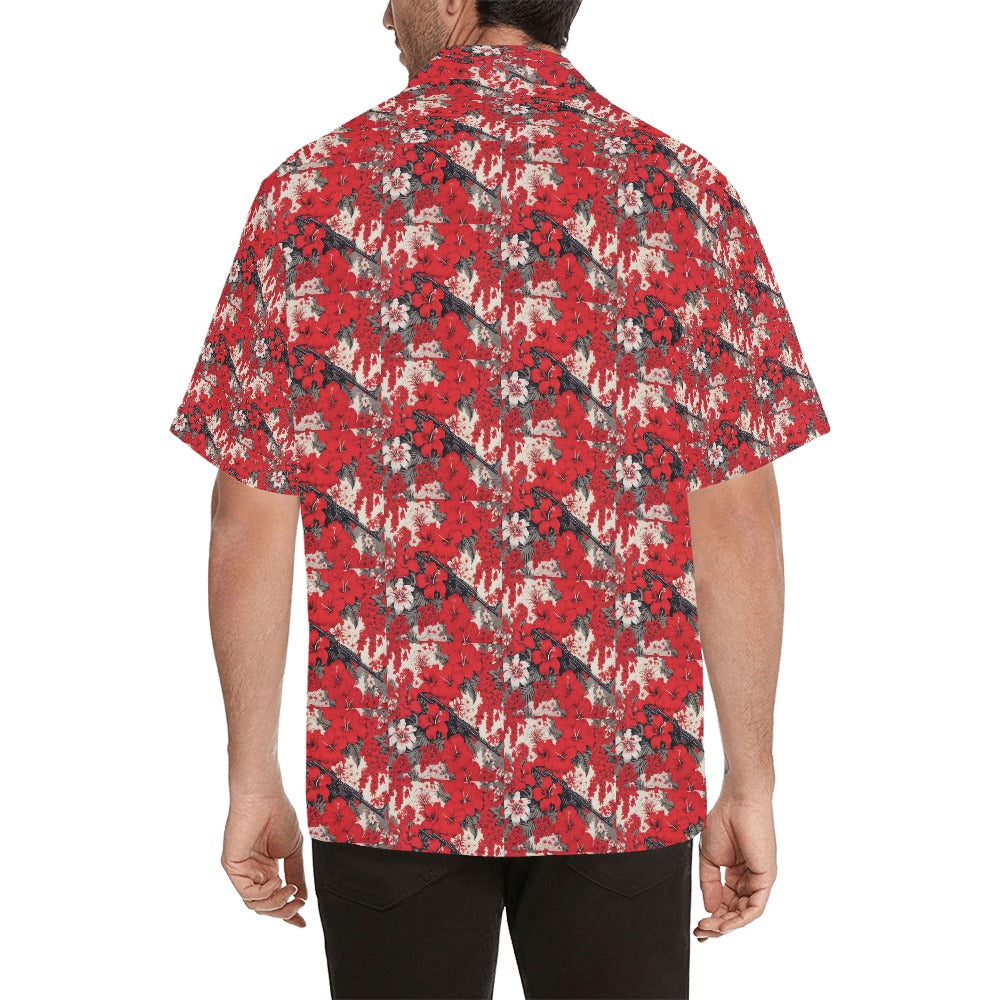 Men's White & Red Lotus Floral Machine Gun Drop