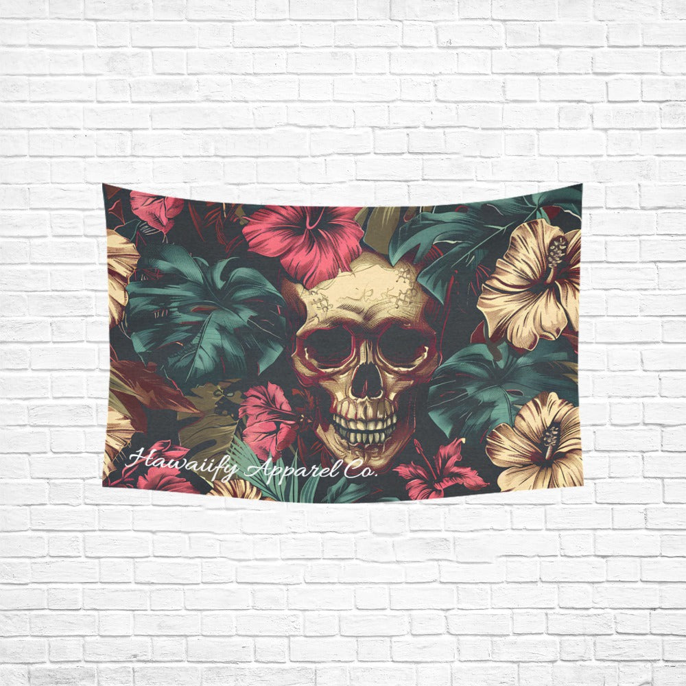 Hawaiify Apparel Co. Cotton Linen Tapestry – Vibrant Día de los Muertos Design Skully 60"x 40"