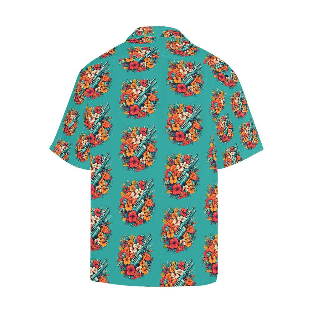 Floral Pattern M16 Themed Men's Hawaiian Shirt