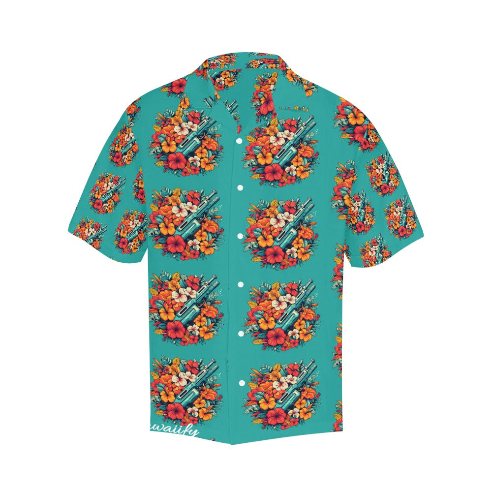 Floral Pattern M16 Themed Men's Hawaiian Shirt