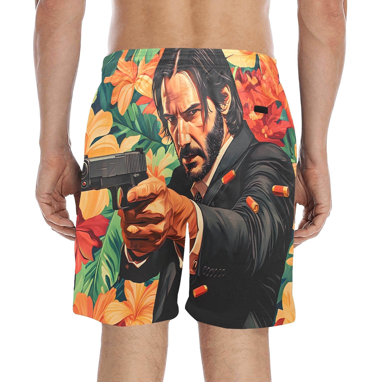 John Wick Floral Men's Mid-Length Beach Shorts