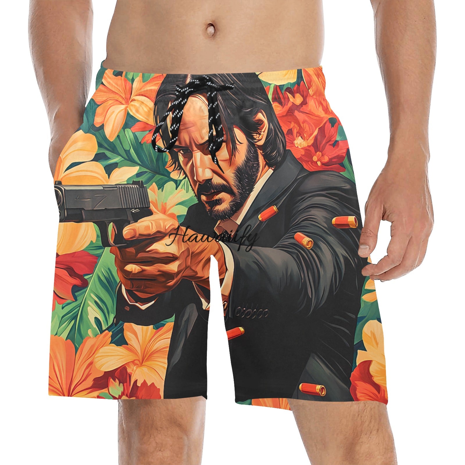 John Wick Floral Men's Mid-Length Beach Shorts