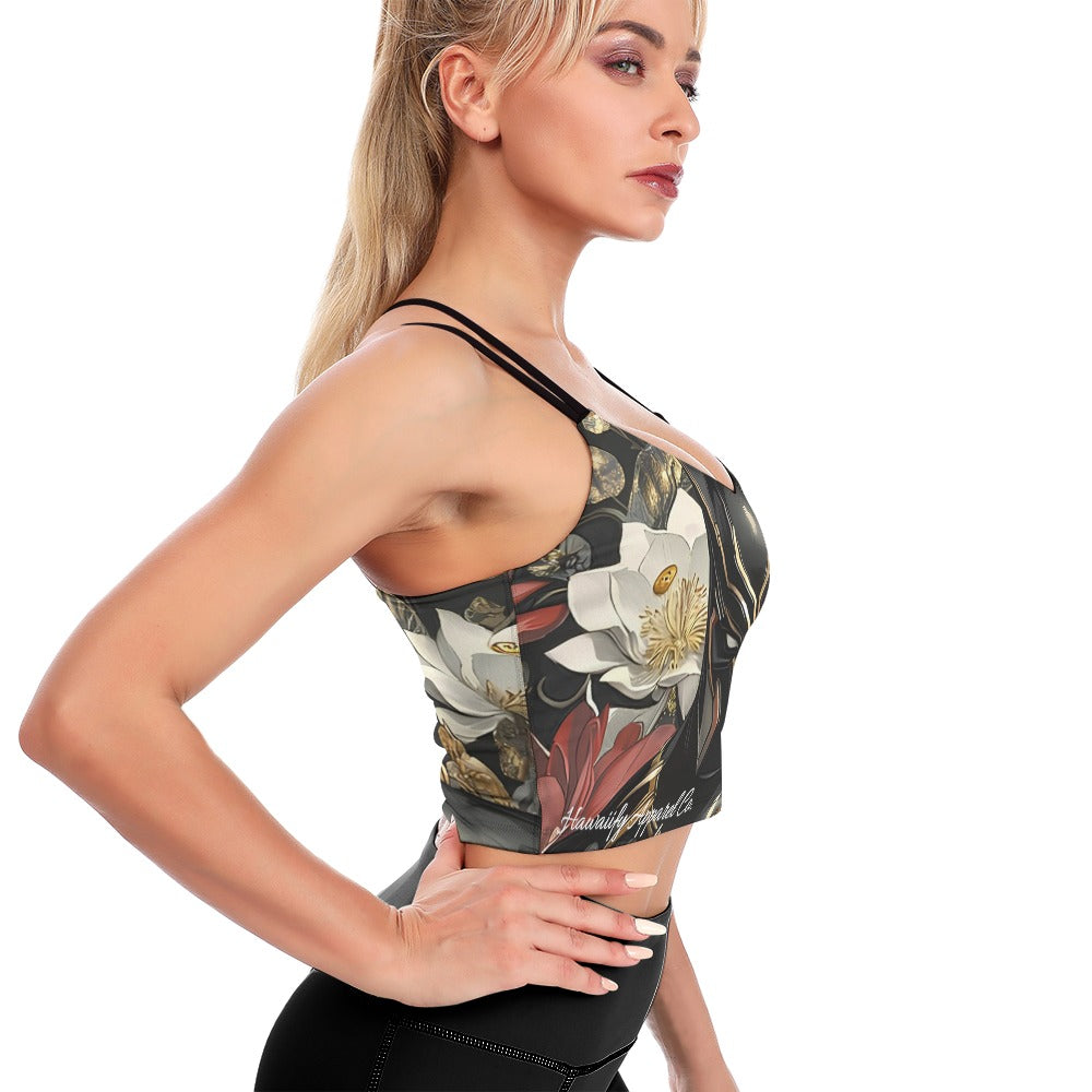 Black Panther Floral Cropped Yoga Top