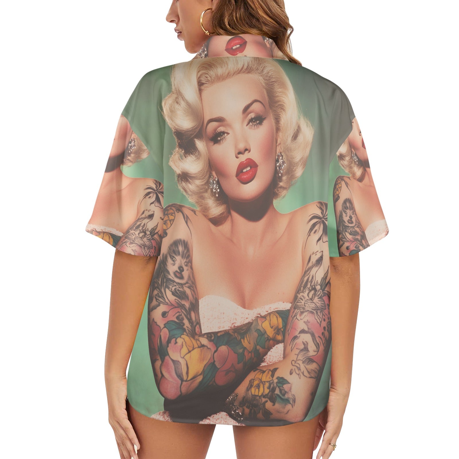 Marilyn Monroe Tatted Chest Piece Women's All Over Print Hawaiian Shirt