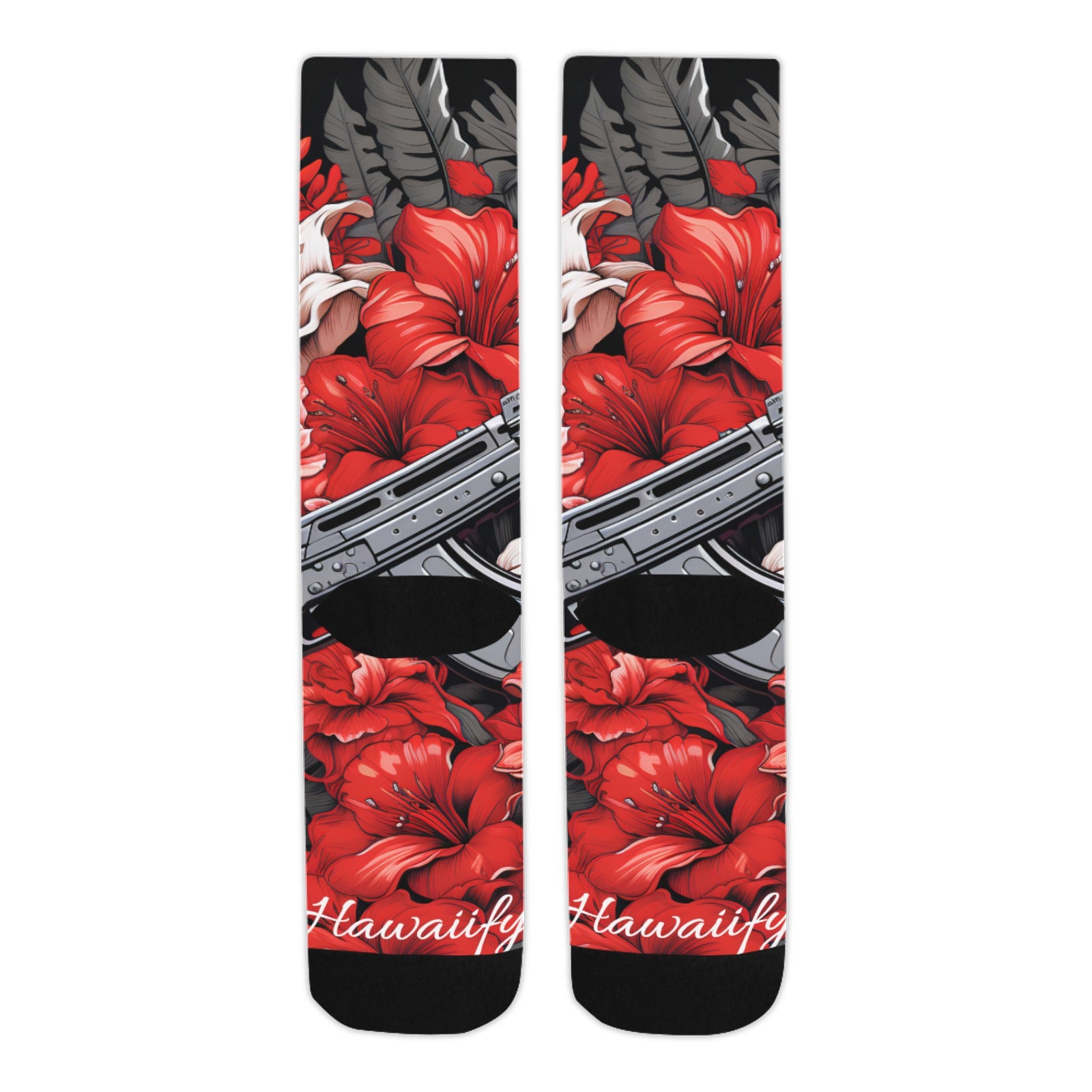 Red Floral Machine Gun Socks