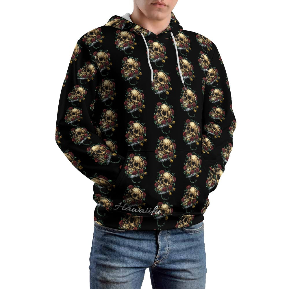 Rebel Rose: Skull & Rose All Over Print Hoodie